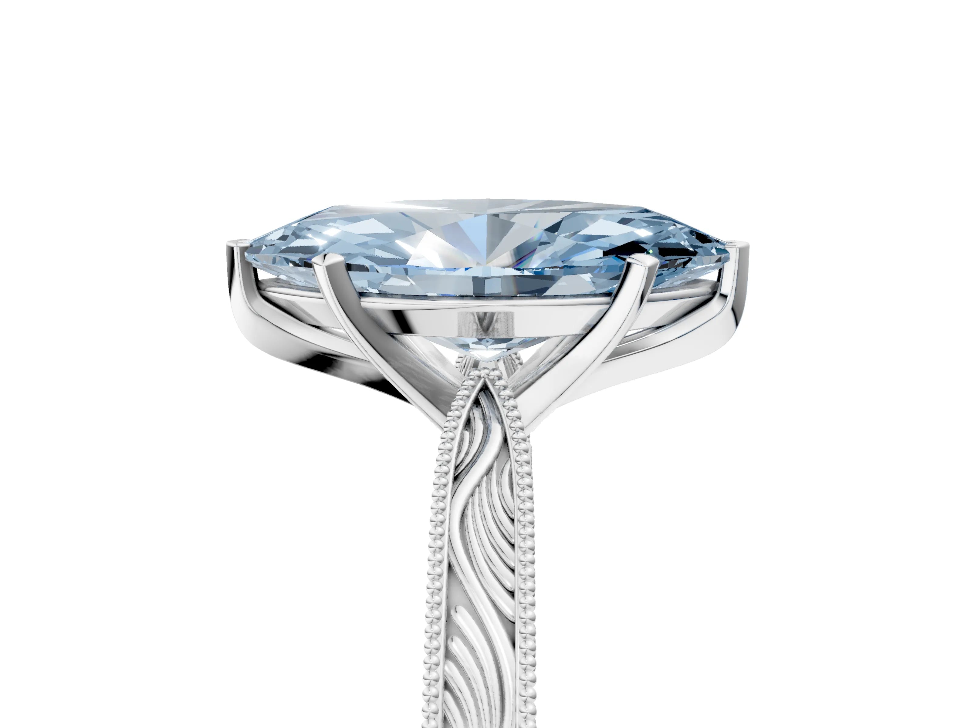 White gold Fancy Blue Marquise Cut Solitaire Milgrain Engraved Band with Four-Prong Setting_17