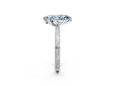 White gold Fancy Blue Marquise Cut Solitaire Milgrain Engraved Band with Four-Prong Setting_2