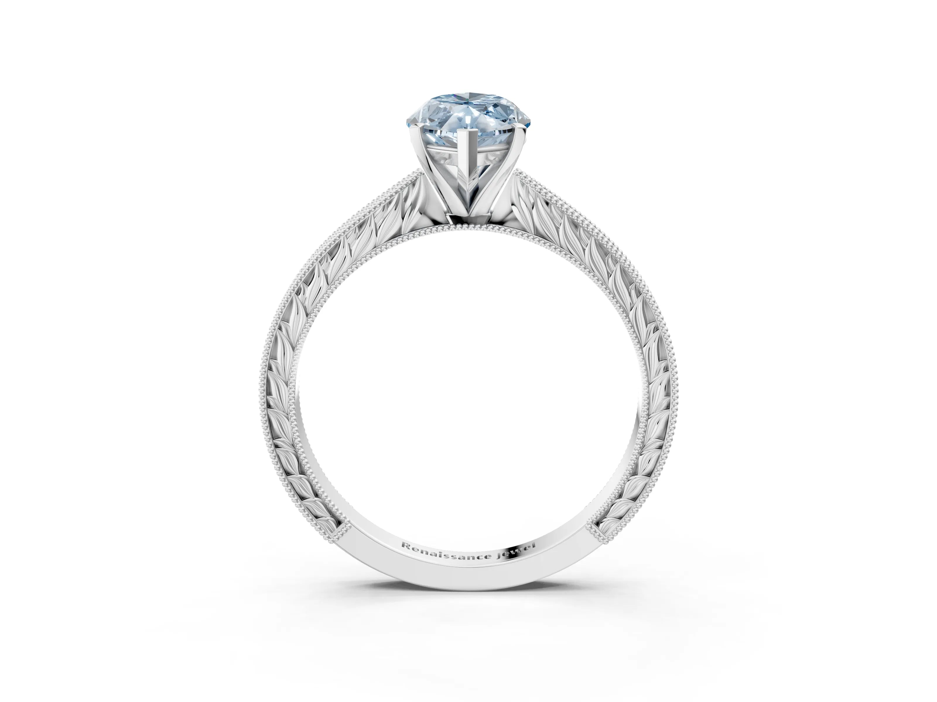 White gold Fancy Blue Marquise Cut Solitaire Milgrain Engraved Band with Four-Prong Setting_3