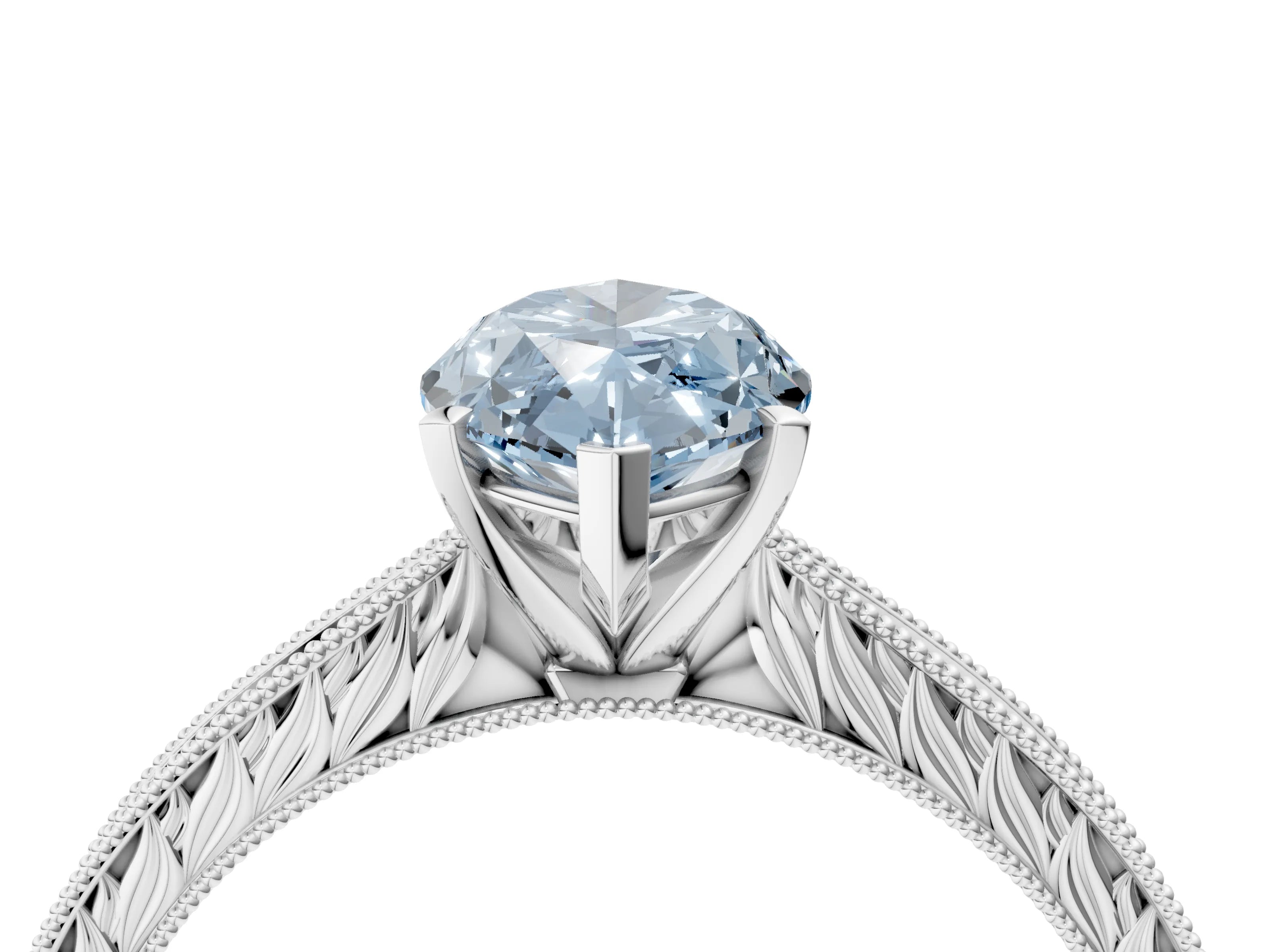White gold Fancy Blue Marquise Cut Solitaire Milgrain Engraved Band with Four-Prong Setting_4