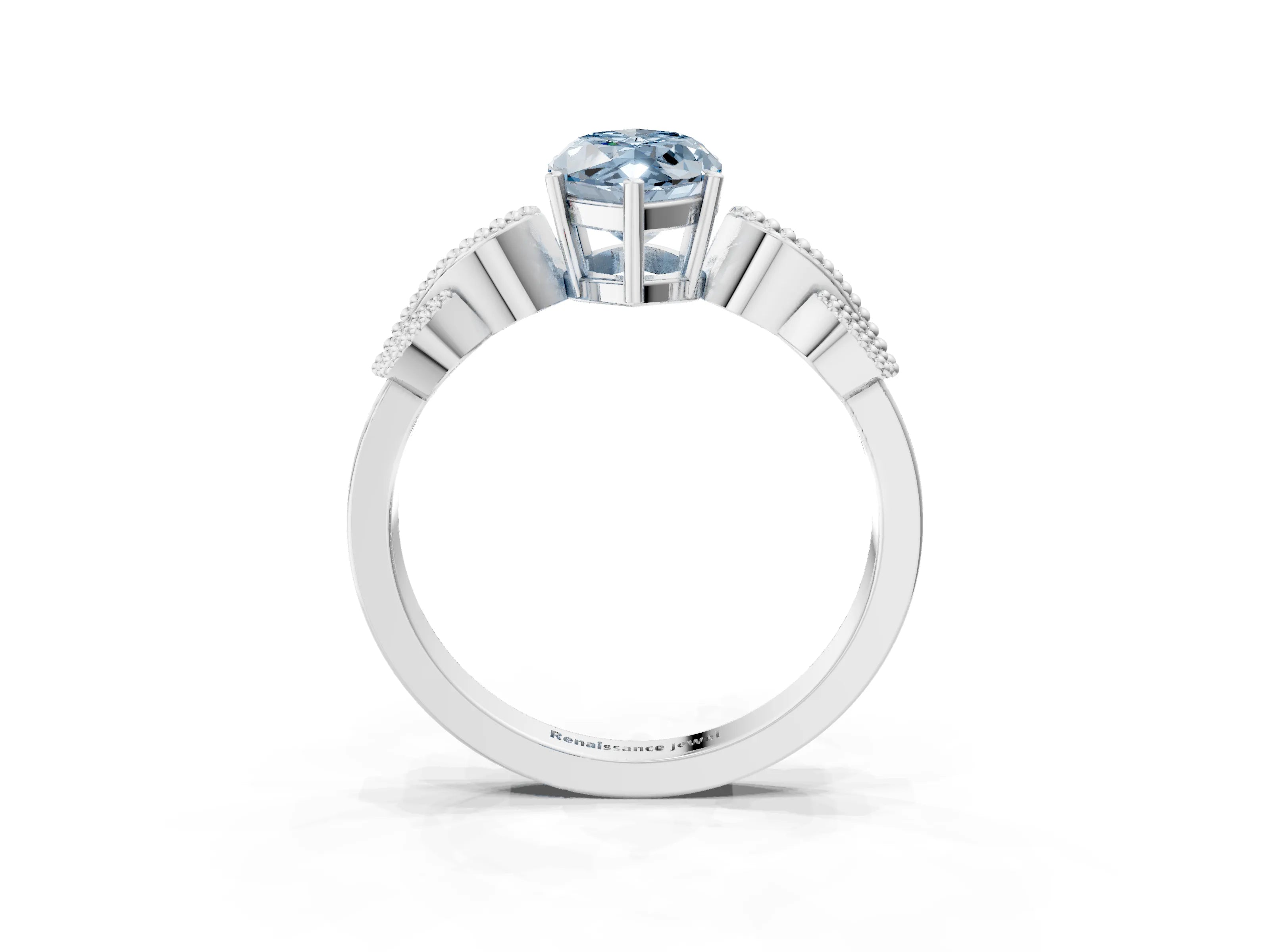 White gold Fancy Blue Marquise Cut Solitaire Milgrain Leaf Band with Prong Setting_15
