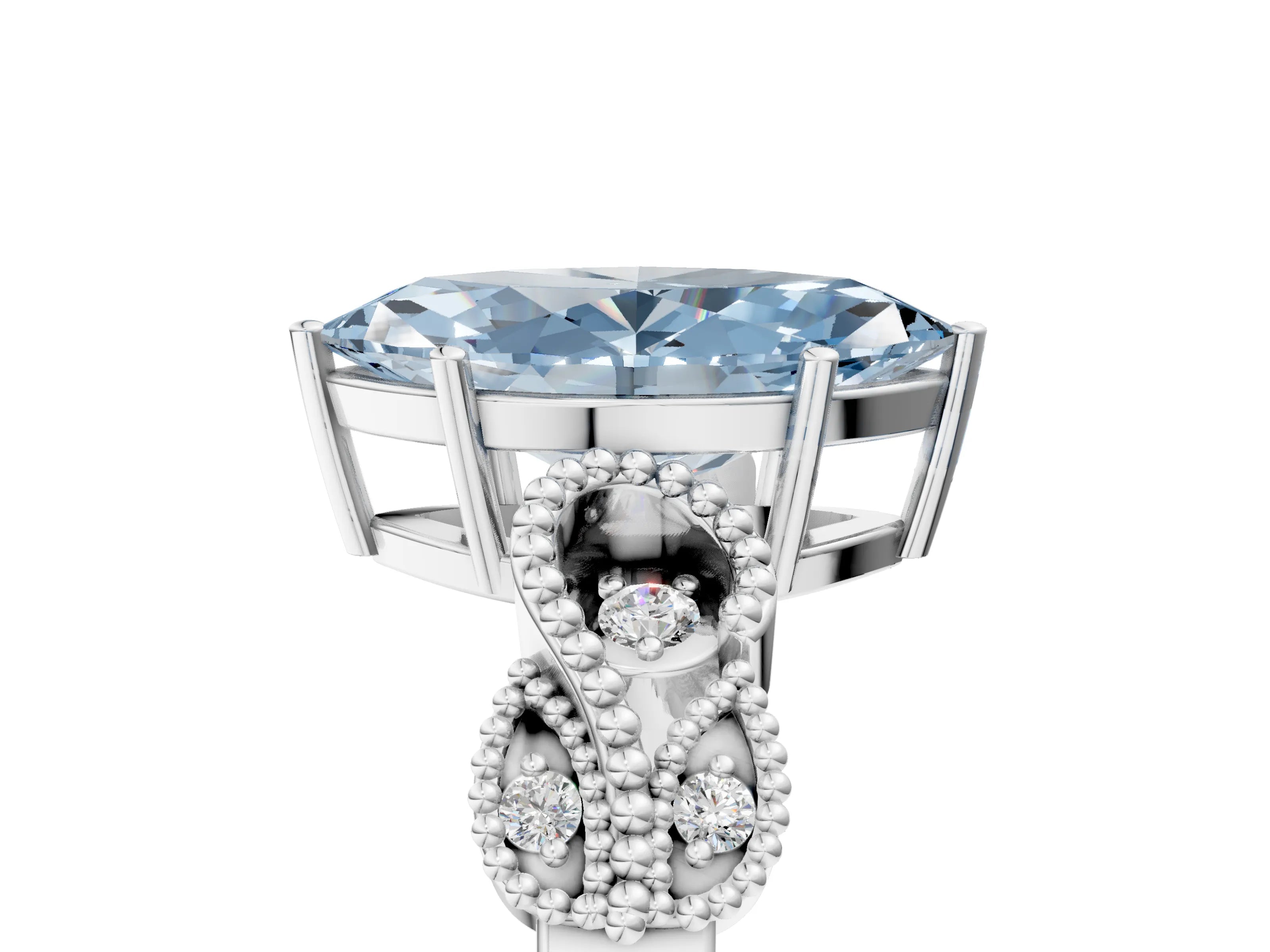 White gold Fancy Blue Marquise Cut Solitaire Milgrain Leaf Band with Prong Setting_17