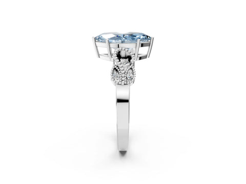 White gold Fancy Blue Marquise Cut Solitaire Milgrain Leaf Band with Prong Setting_2
