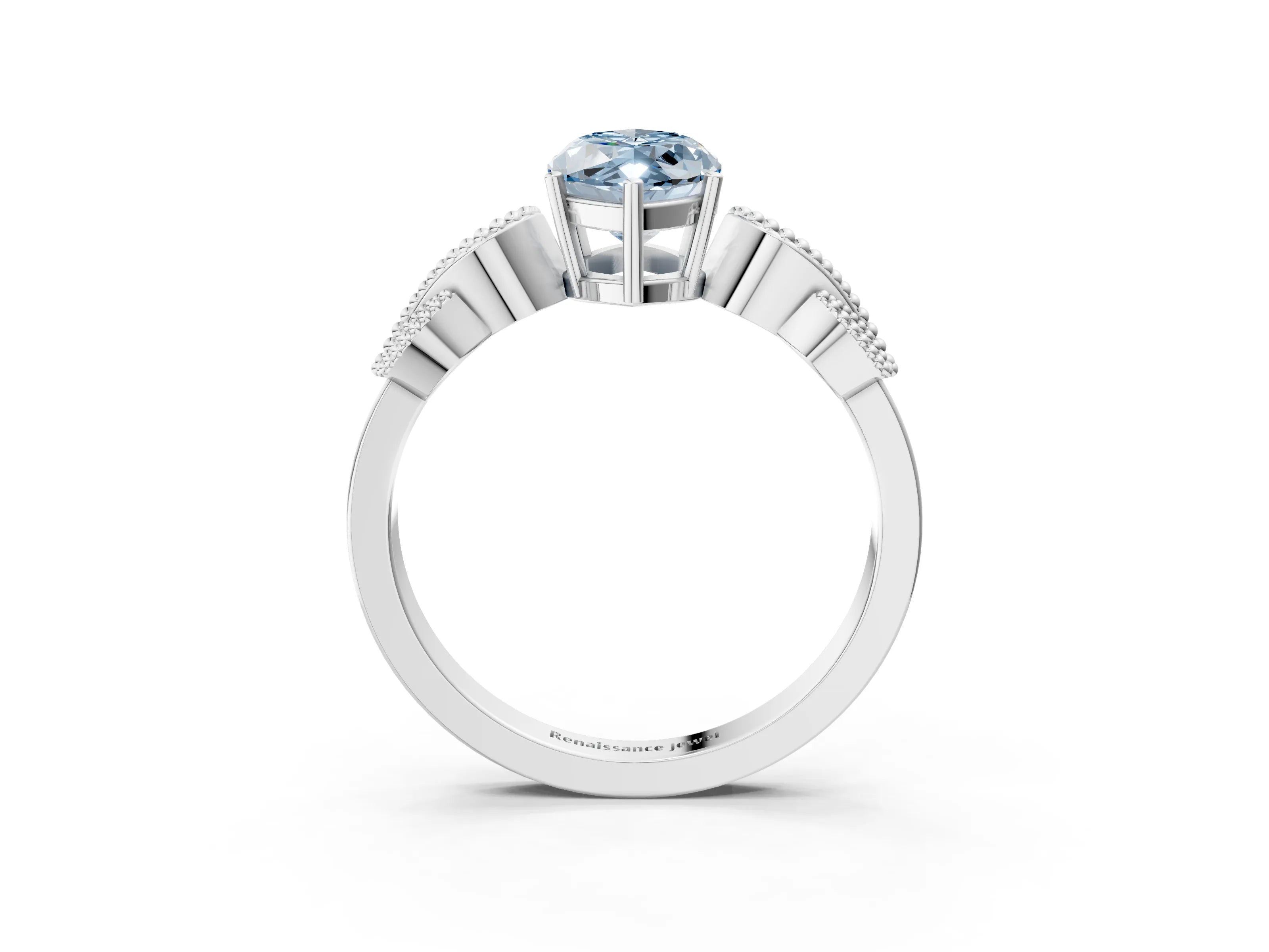 White gold Fancy Blue Marquise Cut Solitaire Milgrain Leaf Band with Prong Setting_3