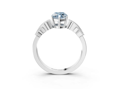 White gold Fancy Blue Marquise Cut Solitaire Milgrain Leaf Band with Prong Setting_3