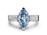 White gold Fancy Blue Marquise Cut Solitaire Princess Side Stone Engraved Band Prong Setting Ring_12