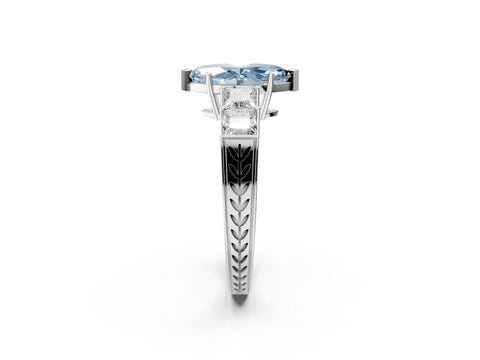 White gold Fancy Blue Marquise Cut Solitaire Princess Side Stone Engraved Band Prong Setting Ring_14