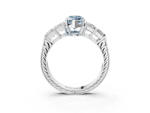 White gold Fancy Blue Marquise Cut Solitaire Princess Side Stone Engraved Band Prong Setting Ring_15