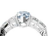 White gold Fancy Blue Marquise Cut Solitaire Princess Side Stone Engraved Band Prong Setting Ring_16