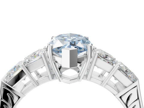 White gold Fancy Blue Marquise Cut Solitaire Princess Side Stone Engraved Band Prong Setting Ring_16