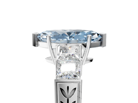 White gold Fancy Blue Marquise Cut Solitaire Princess Side Stone Engraved Band Prong Setting Ring_17