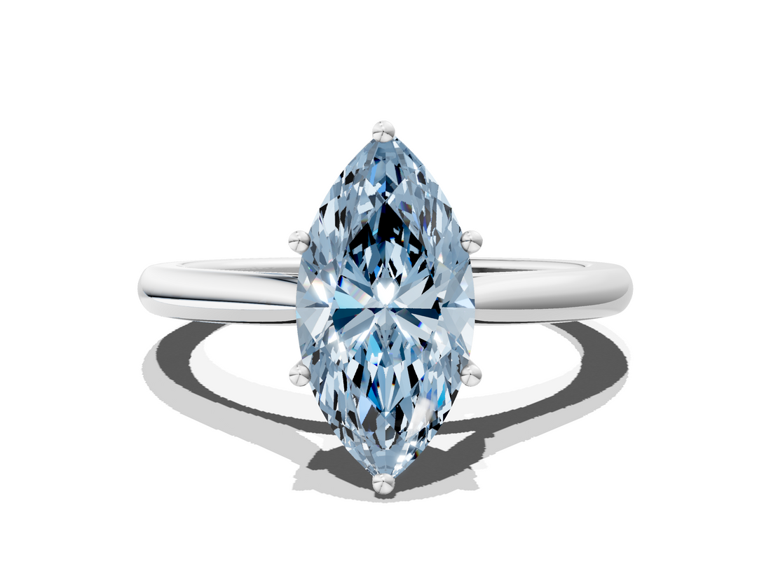 White gold Fancy Blue Marquise  Cut Solitaire Ring with Cathedral Band and Four-Prong Setting_110