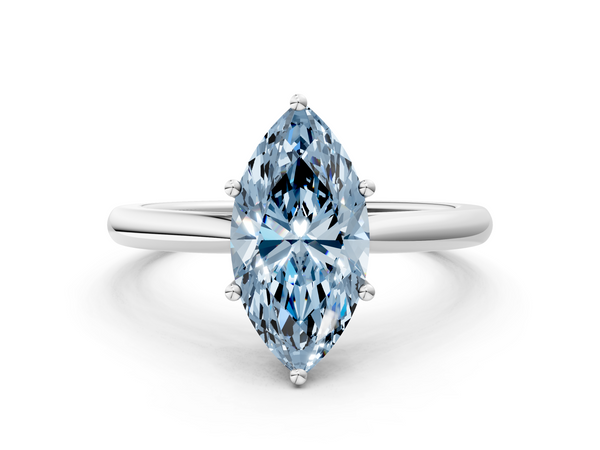 Platinum Fancy Blue Marquise  Cut Solitaire Ring with Cathedral Band and Four-Prong Setting