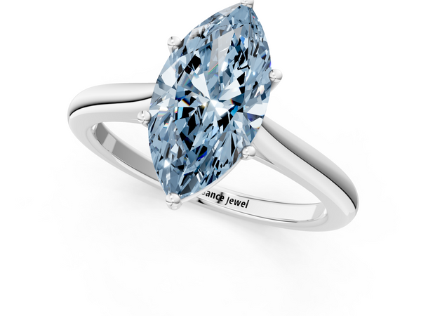 Platinum Fancy Blue Marquise  Cut Solitaire Ring with Cathedral Band and Four-Prong Setting