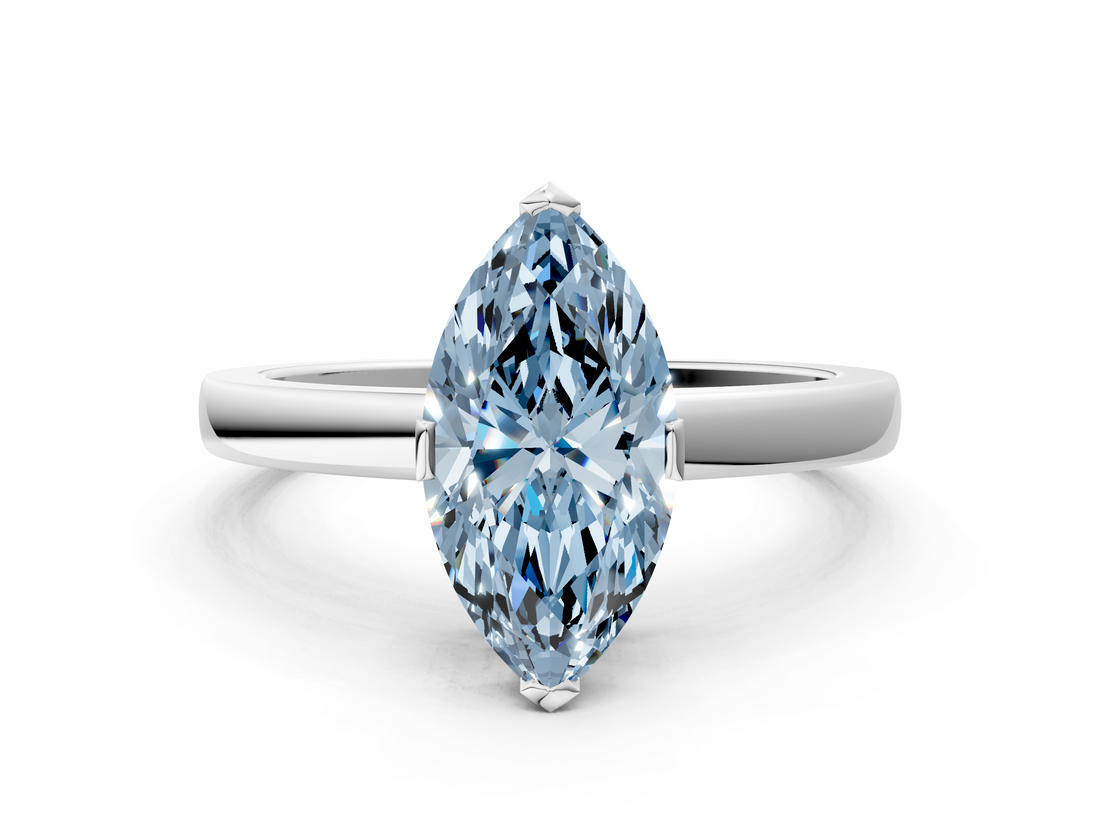White gold Fancy Blue Marquise  Cut Solitaire Ring with Four-Prong Setting and Classic Band_116