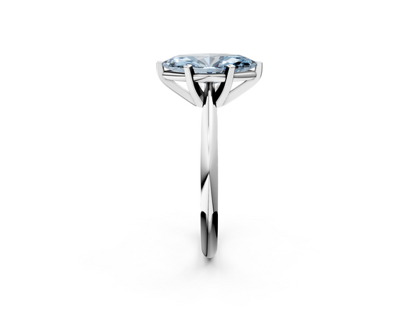 White gold Fancy Blue Marquise  Cut Solitaire Ring with Four-Prong Setting on a Classic Band