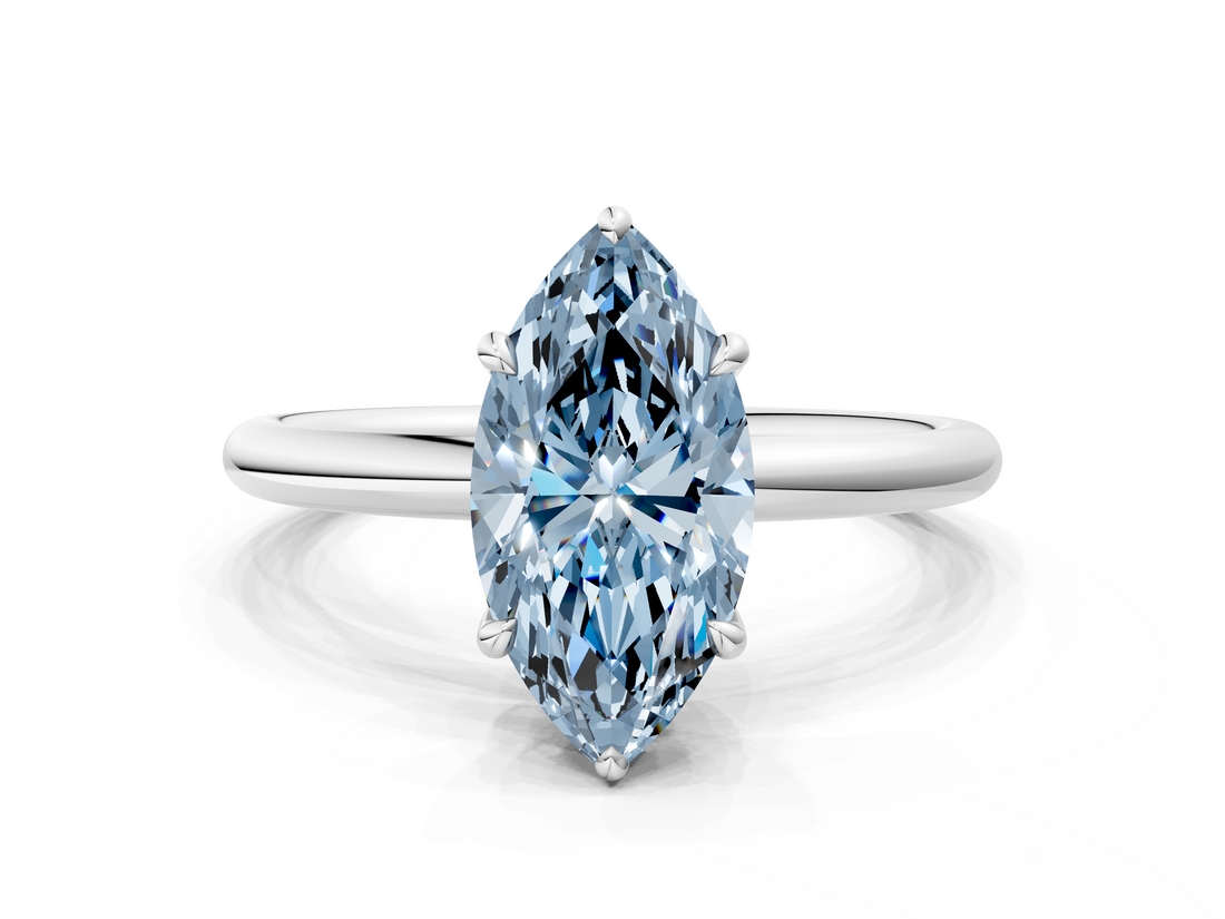 White gold Fancy Blue Marquise  Cut Solitaire Ring with Thin Band and Four-Prong Setting_16