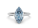 White gold Fancy Blue Marquise Cut Solitaire Split Shank Pave Diamond Engagement Ring with Four-Prong Setting