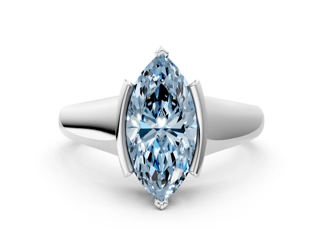 White gold Fancy Blue Marquise Cut Solitaire Tension Set Diamond Ring with Split Shank Band_24