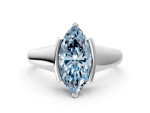 White gold Fancy Blue Marquise Cut Solitaire Tension Set Diamond Ring with Split Shank Band_24