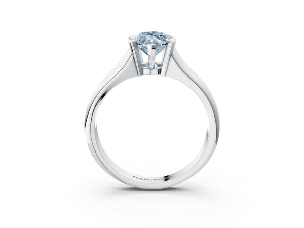 White gold Fancy Blue Marquise Cut Solitaire Tension Set Diamond Ring with Split Shank Band