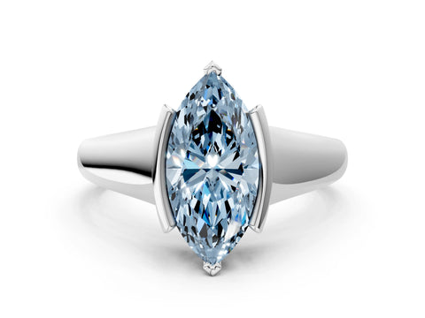 White gold Fancy Blue Marquise Cut Solitaire Tension Set Diamond Ring with Split Shank Band