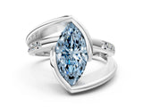 White gold Fancy Blue Marquise Cut Solitaire Tension-Set Diamond Split Shank Ring