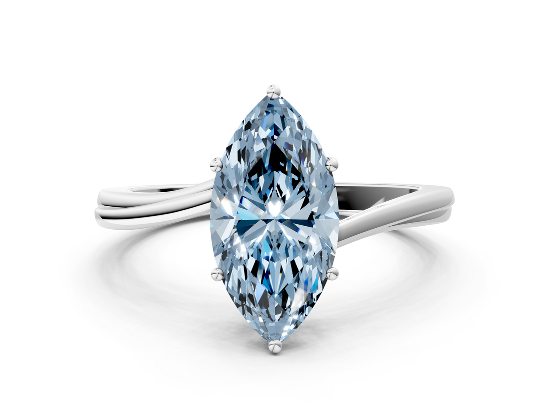 White gold Fancy Blue Marquise  Cut Solitaire Twist Band Ring with Four-Prong Setting_73
