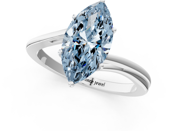 White gold Fancy Blue Marquise  Cut Solitaire Twist Band Ring with Four-Prong Setting