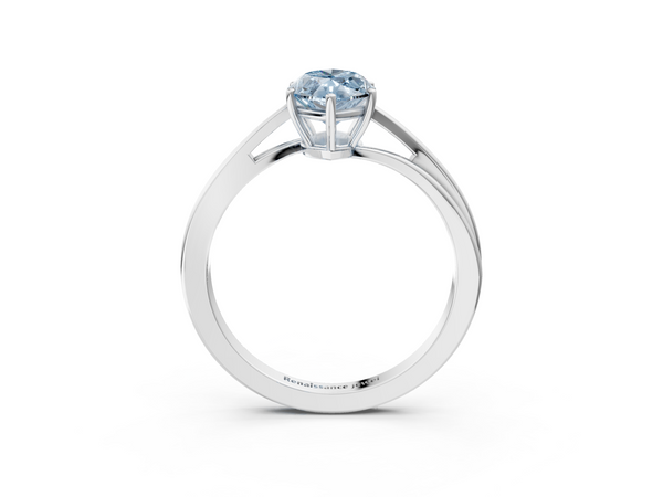 White gold Fancy Blue Marquise  Cut Solitaire Twist Band Ring with Four-Prong Setting