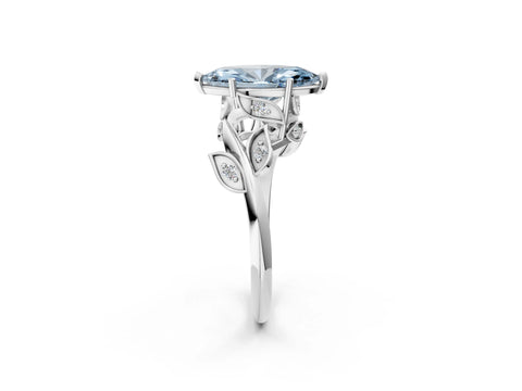 White gold Fancy Blue Marquise Cut Solitaire Twist Engagement Ring with Leaf Accents and Prong Setting_14