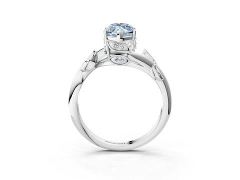 White gold Fancy Blue Marquise Cut Solitaire Twist Engagement Ring with Leaf Accents and Prong Setting_15