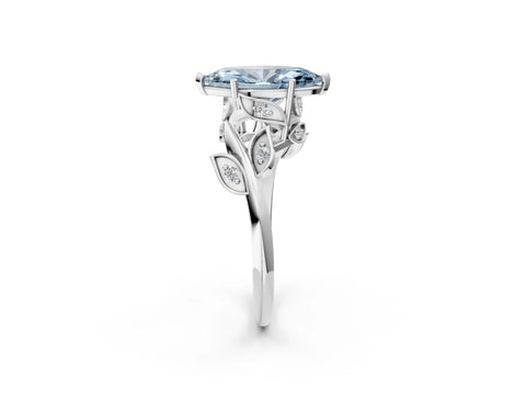 White gold Fancy Blue Marquise Cut Solitaire Twist Engagement Ring with Leaf Accents and Prong Setting_20