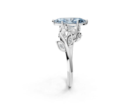 White gold Fancy Blue Marquise Cut Solitaire Twist Engagement Ring with Leaf Accents and Prong Setting_2