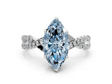 White gold Fancy Blue Marquise Cut Solitaire Twist Pave Diamond Engagement Ring with Prong Setting