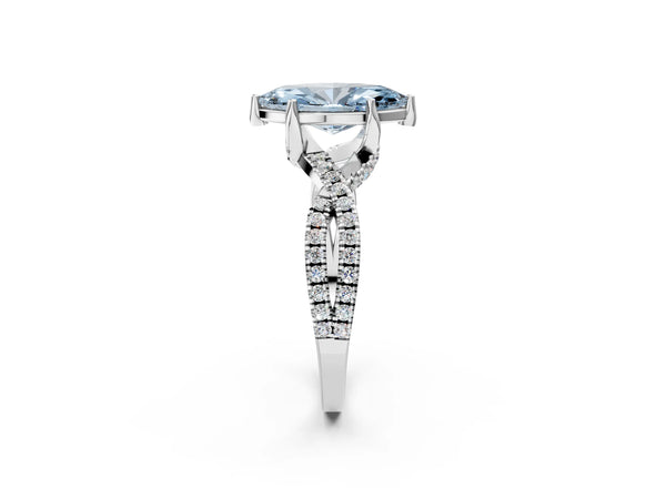 Platinum Fancy Blue Marquise Cut Solitaire Twist Pave Diamond Engagement Ring with Prong Setting