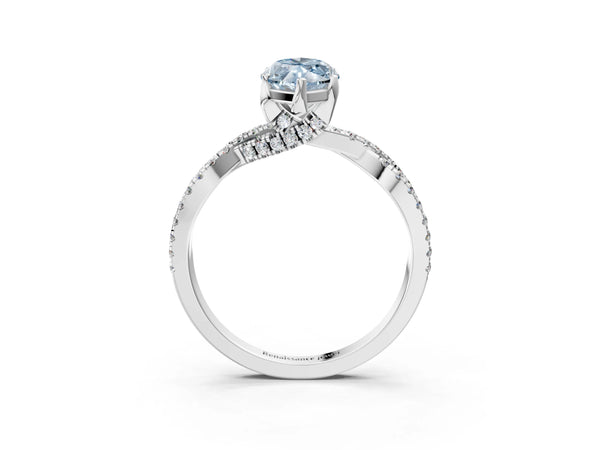 Platinum Fancy Blue Marquise Cut Solitaire Twist Pave Diamond Engagement Ring with Prong Setting