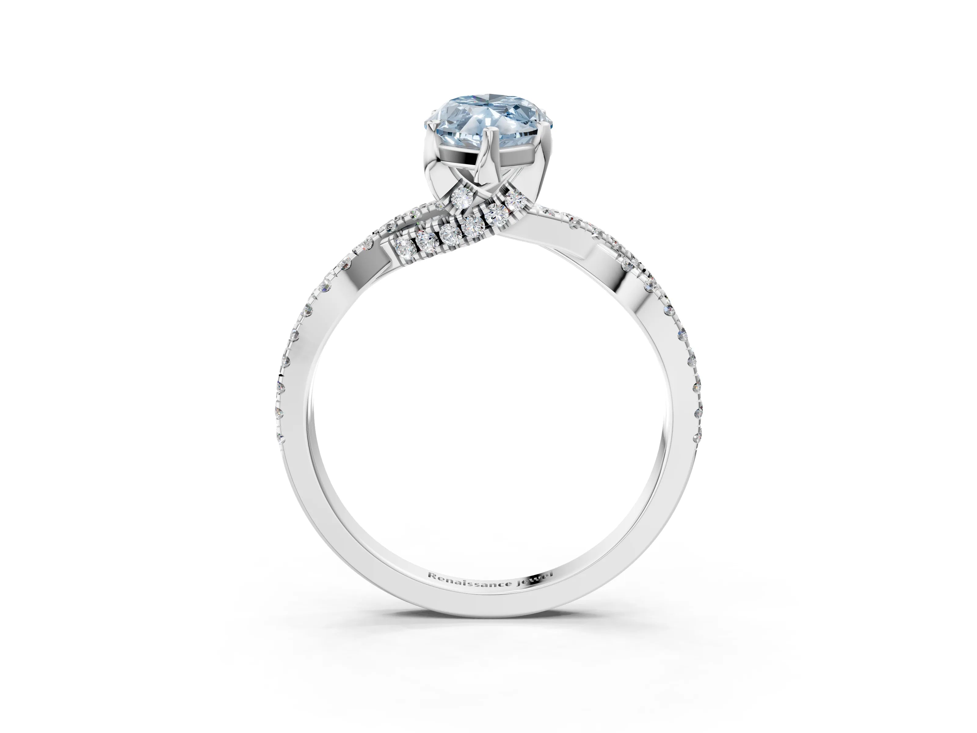 White gold Fancy Blue Marquise Cut Solitaire Twist Pave Diamond Engagement Ring with Prong Setting_3
