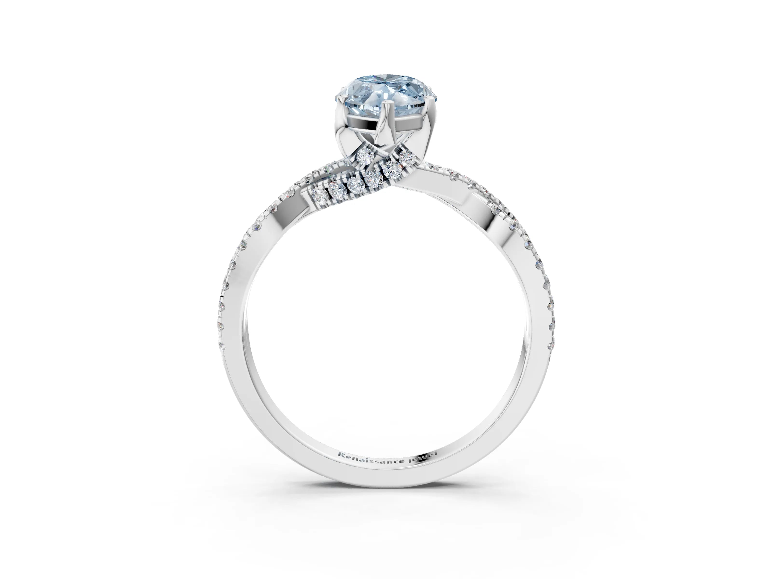 White gold Fancy Blue Marquise Cut Solitaire Twist Pave Diamond Engagement Ring with Prong Setting_3