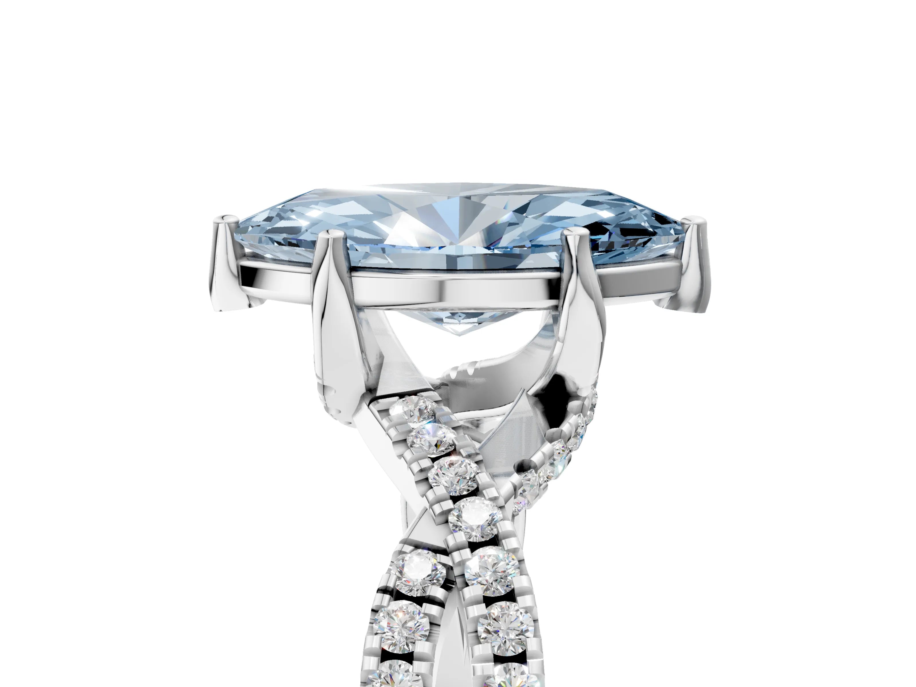 White gold Fancy Blue Marquise Cut Solitaire Twist Pave Diamond Engagement Ring with Prong Setting_5