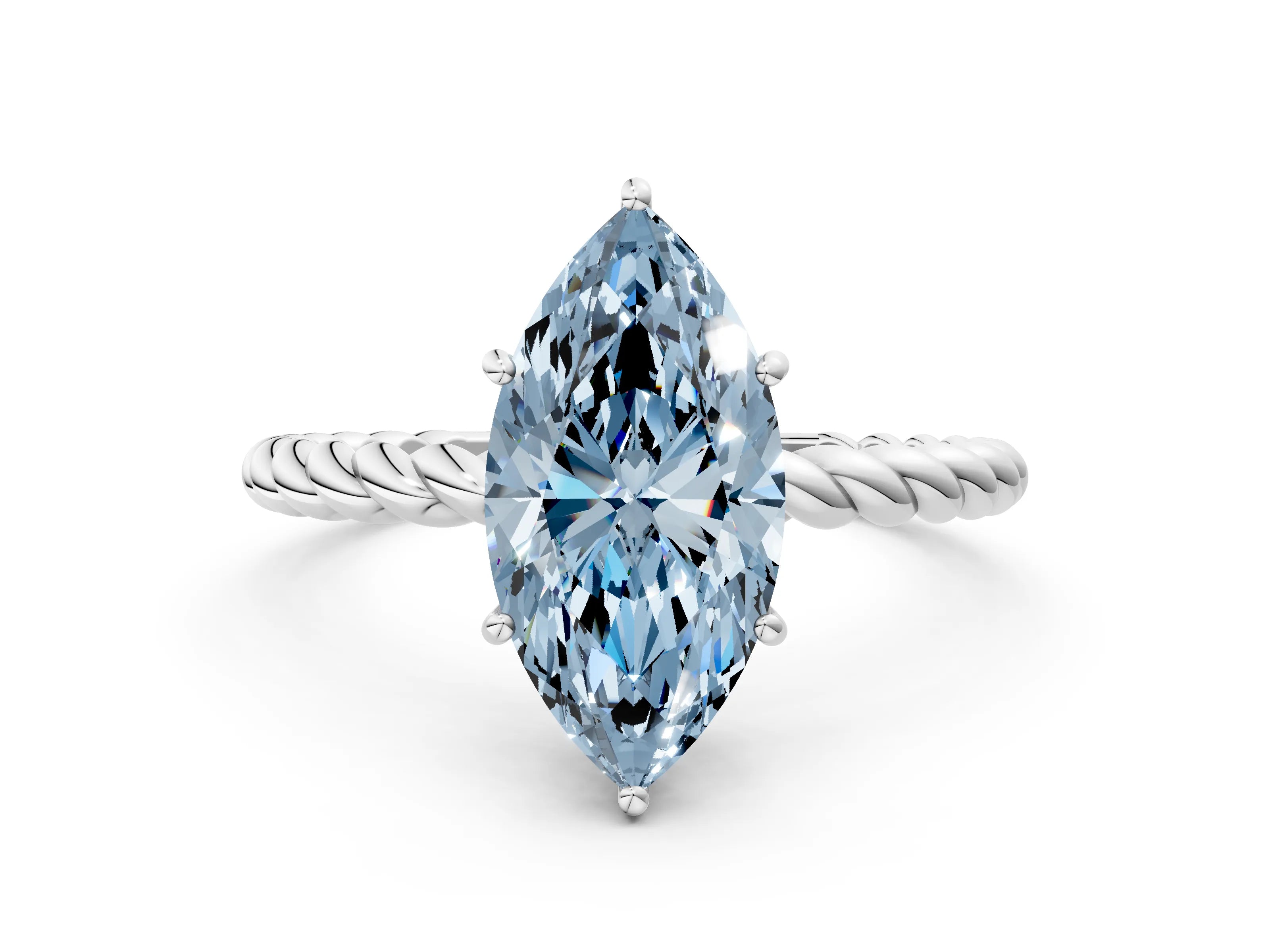 White gold Fancy Blue Marquise Cut Solitaire Twisted Band 4-Prong Ring_36