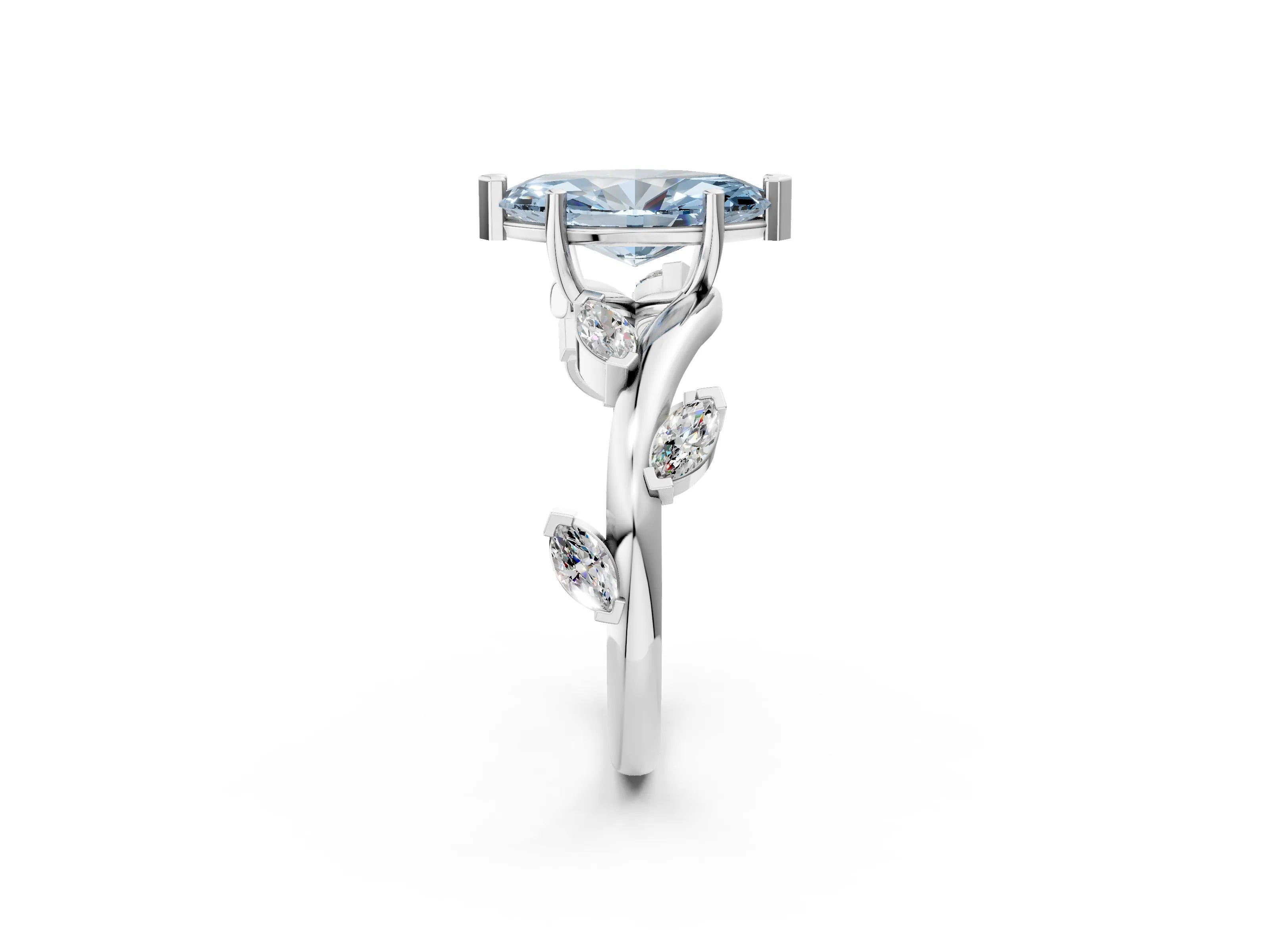 White gold Fancy Blue Marquise Cut Solitaire Twisted Band Marquise Accent Prong Setting Ring_2