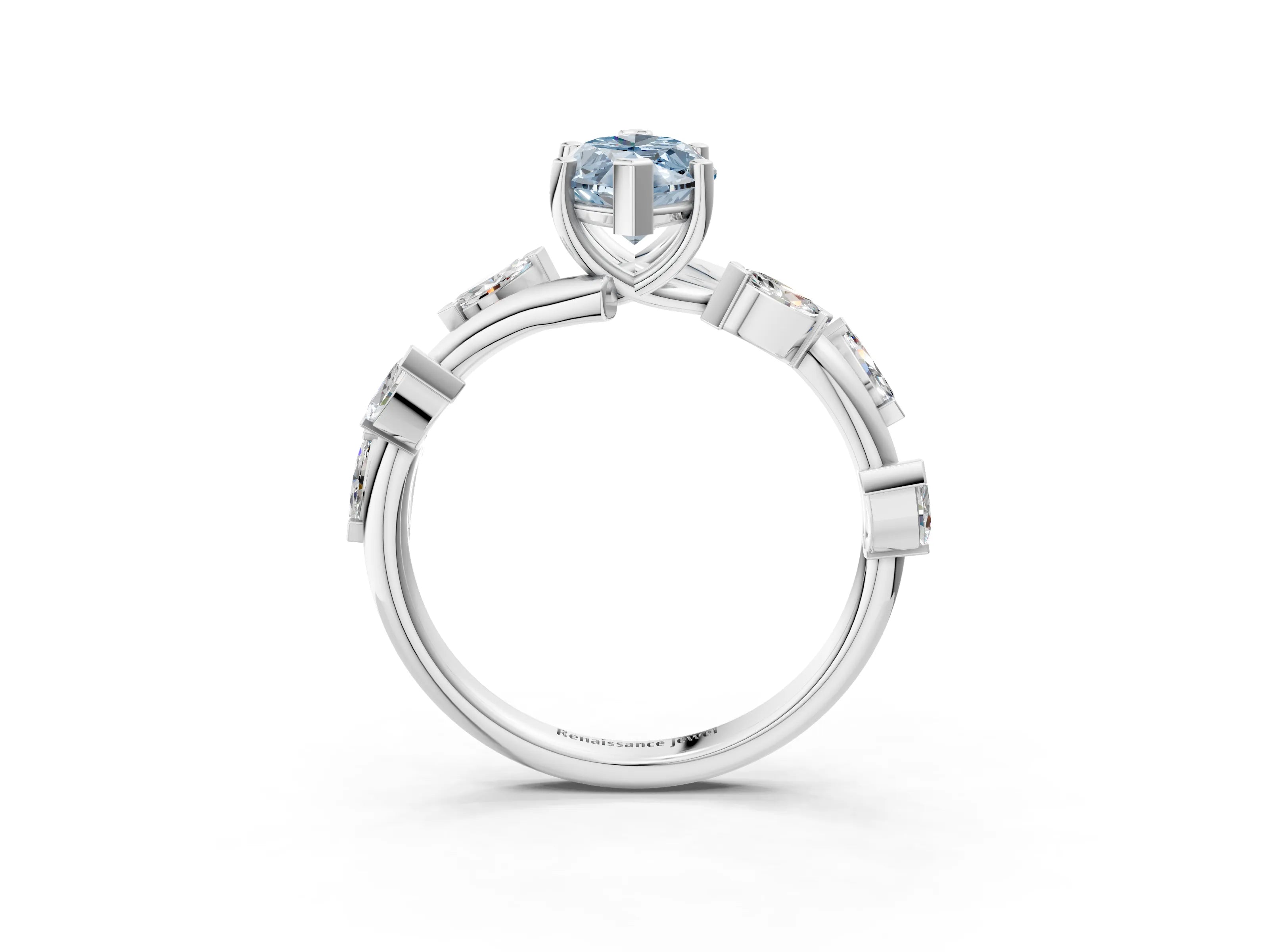 White gold Fancy Blue Marquise Cut Solitaire Twisted Band Marquise Accent Prong Setting Ring_3