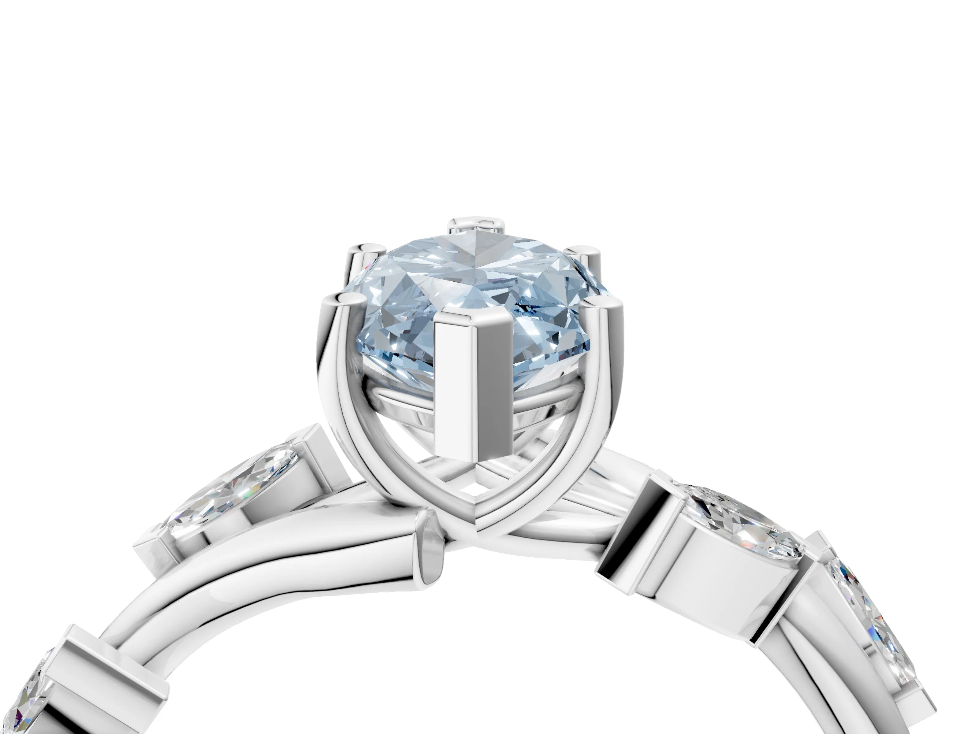 White gold Fancy Blue Marquise Cut Solitaire Twisted Band Marquise Accent Prong Setting Ring_4