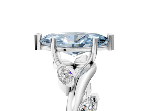 White gold Fancy Blue Marquise Cut Solitaire Twisted Band Marquise Accent Prong Setting Ring_5