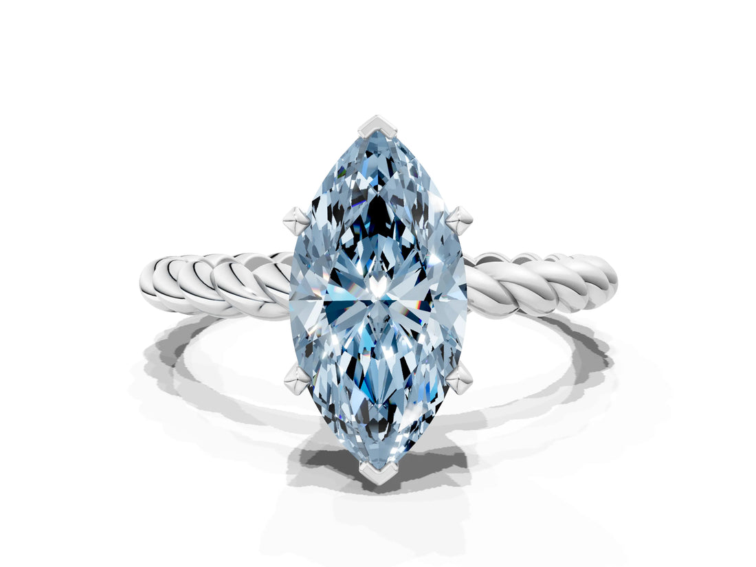 White gold Fancy Blue Marquise  Cut Solitaire Twisted Band with Four-Prong Setting_87