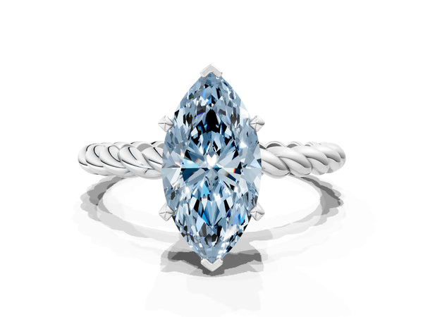 White gold Fancy Blue Marquise  Cut Solitaire Twisted Band with Four-Prong Setting