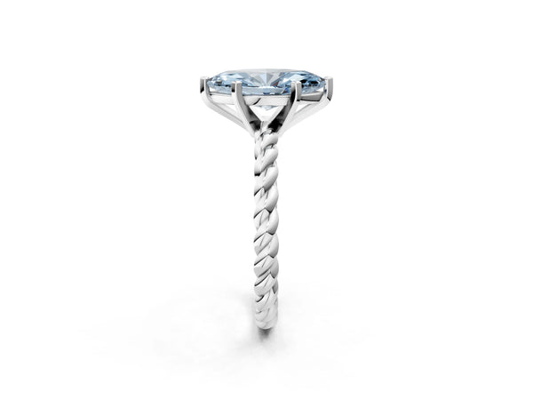 White gold Fancy Blue Marquise  Cut Solitaire Twisted Band with Four-Prong Setting