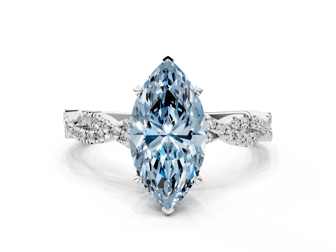 White gold Fancy Blue Marquise Cut Solitaire Twisted Pave Band with Four-Prong Setting_15