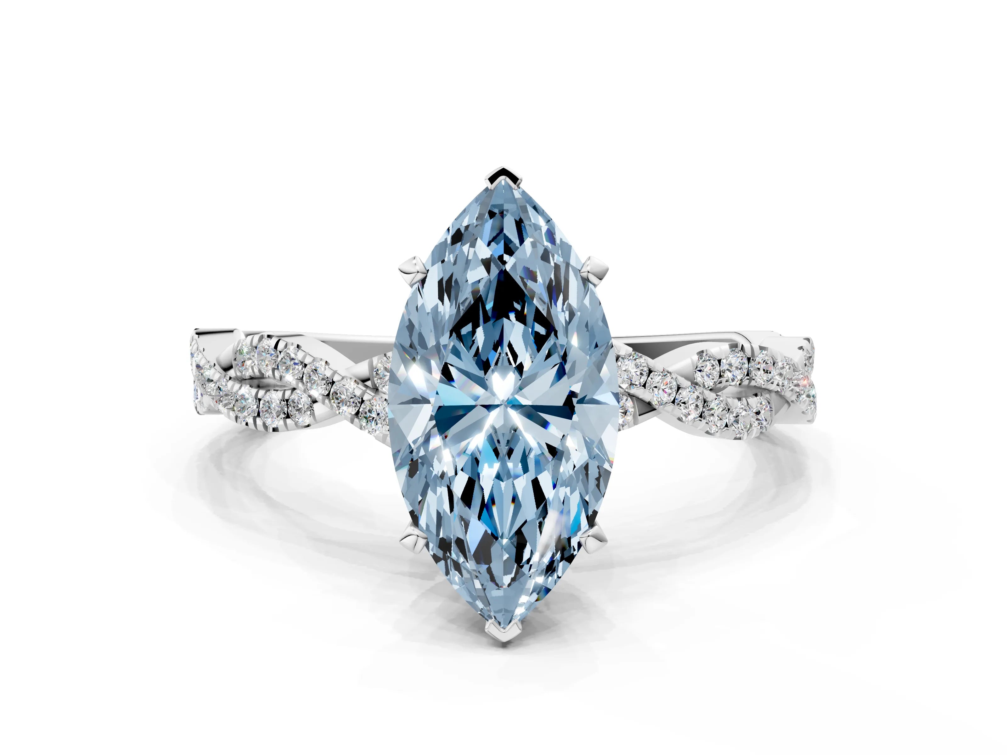White gold Fancy Blue Marquise Cut Solitaire Twisted Pave Band with Four-Prong Setting_15